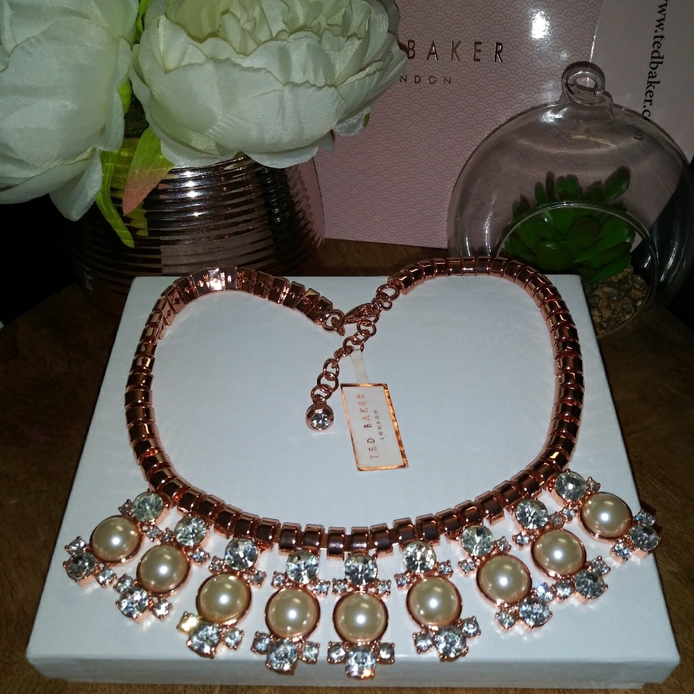 Ted Baker London Rose Gold Necklace with Pearls and Crystals